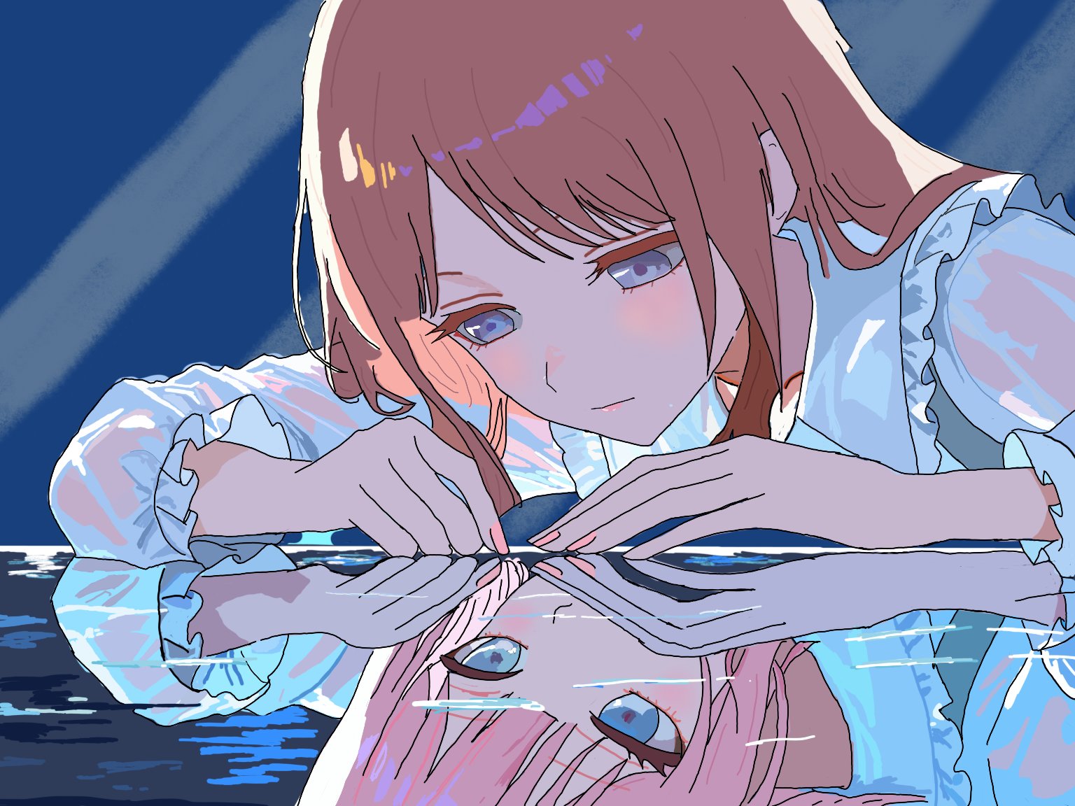 「君が影 水面に見まもる、鏡のうへに 君し思ほゆ」
